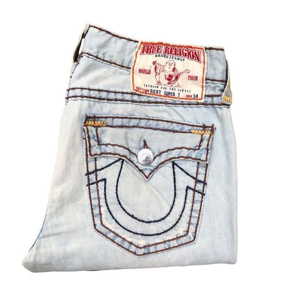 Vintage True Religion Jeans Size 36 RICKY SUPER T Blue RARE BROWN STITCH - Picture 1 of 12